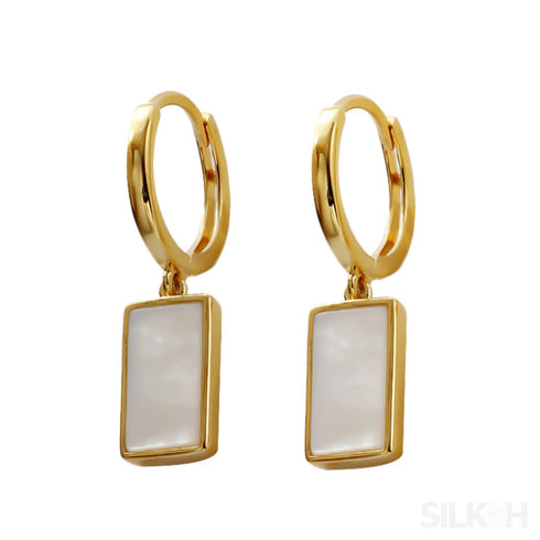 18k Gold Plated Sterling Silver Mother of the Pearl Hoop